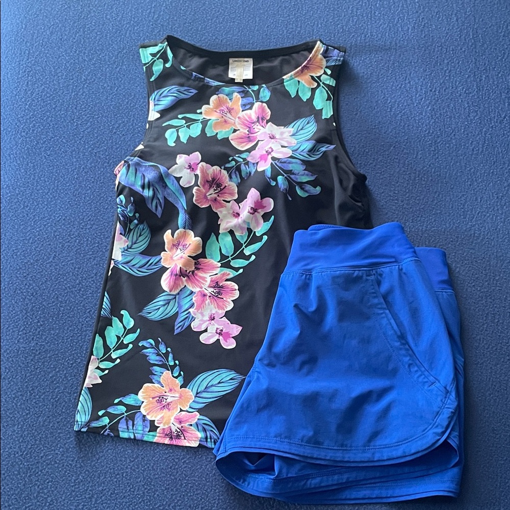 Lands’ End tankini top and board shorts, sz2, EUC